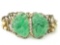 Vintage Hobe signed carved green glass bracelet