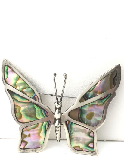 Sterling and Abalone butterfly brooch