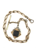 Antique gold filled watch chain w/ locket fob