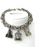 Sterling Silver charm bracelet w/3 charms