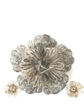 Mexican silver filigree brooch and earring set
