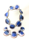 Kay Denning necklace, bracelet and earring set - shades of blue/ enamel on copper