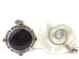 Sterling Onyx and Mother of Pearl pendants