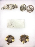 Sterling Silver jewelry lot - Money clip, earrings and pins