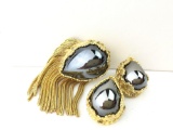 DeMario signed brooch and earring set