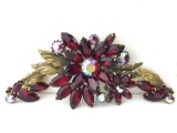 Weiss red glass flower brooch and earring set