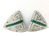 Vintage Art Deco dress clips - green stones and sparkles