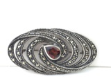 Sterling Pyrite and Tourmaline brooch
