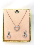 Pricilla Sterling heart necklace and earring set in original box