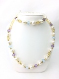 14K Pearl/Gem necklace and matching bracelet