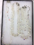 Lot of 5 Aurora Borealis cut glass/clear crystal bead necklaces - and earring set