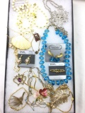 Costume jewelry collection - blue-white-gold and feathers