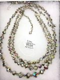 2 gray Aurora Borealis glass bead necklaces - one signed Laguna