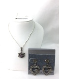 Sterling Marcasite earrings and Amethyst necklace