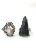 Lot of 2 vintage sterling rings - Bloodstone and Abalone