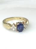 14K Yellow Gold Sapphire w/Diamond flower ring