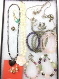 Modern costume jewelry lot - crystals, earrings, many bracelets