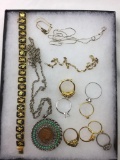 A collection of vintage chains and costume rings - 1907 Indian head cent necklace