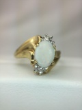 10K Yellow Gold Opal and Diamond ring