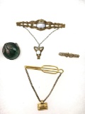 Antique brass and gold filled jewelry lot - 3 pins and a tie clip