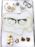 1950s costume jewelry lot - vintage eyewear and pearls