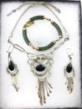 Silver and gold plated - Jade and Onyx lot