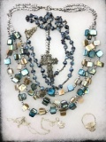 Rosary w/ blue beads, necklaces and ring