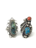 Two sterling w/ Turquoise-Coral-Abalone rings