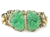 Vintage Hobe signed carved green glass bracelet