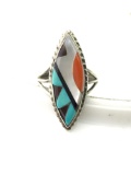 Sterling inlay ring - signed 