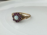 10K Yellow Gold Opal and Tourmaline ring