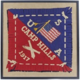 WW1 Camp Mills 1917 USA Souvenir Felt Pillow Case Framed