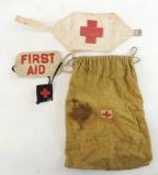 WW1/2 U.S. Red Cross Armband, Patches, and Bag