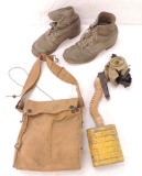 WW1 U.S. Army Gas Mask with Named Pouch and Hobnail Boots