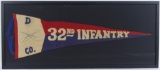 WW1 Co D 32nd Infantry Framed Pennant