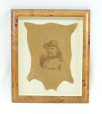 Teddy Roosevelt Sketch on Hid in Ornate Wood Frame