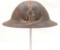 WW1 U.S. Army Doughboy Helmet with Amazing Trench Art Skull and Crossbones Art