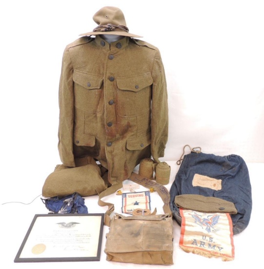 WW1 U.S. Army Named Chemical Warfare Corps Grouping with Uniform, Gas Mask, and More