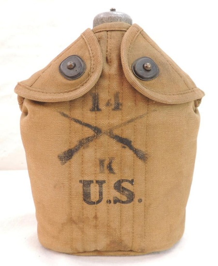 WW1 U.S. Army Canteen with 14th Infantry Division K Co. Insignia and Initials