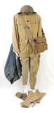 WW1 U.S. Ordance Corps Uniform with Gas Mask, Helmet, Patches, Bag, and More