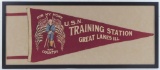 WW1 USN Training Station Great Lakes, ILL Framed Pennant