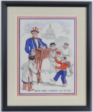 WW2 Uncle Sam & Hitler as a Monkey Framed Print