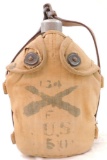 WW1 U.S. Army Canteen with Mounted Cavalry Strap and 134th Field Arttillery F Co. Insignia