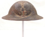 WW1 U.S. Army Doughboy Helmet with Amazing Trench Art Skull and Crossbones Art