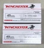 Two boxes of Winchester 45 auto ammunition