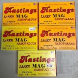 Five boxes of Hastings Lazer mag 12 gauge saber slug shotgun ammunition