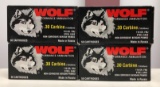 Four boxes of Wolf 30 carbine ammunition