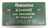 Partial box of vintage Remington kleanbore 243 Winchester high-speed ammunition