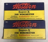 Group of two boxes of vintage western super X 348 Winchester ammunition