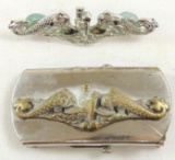 Group of 2 Submarine Items Featuring Belt Buckle and Pin